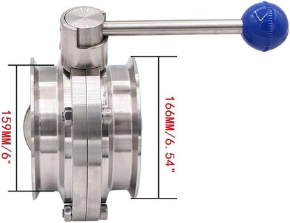 6"(6inch) FLOW SOLUTIONS Sanitary Butterfly Valve,3 position Pull Handle Silicone Seal,Tri clamp butterfly valve Stainless Steel 304 with 2 pcs silicone gasket