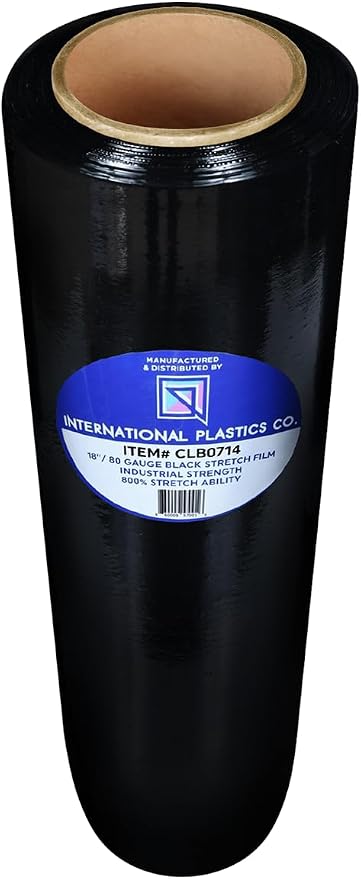Black 18" Stretch Film/Wrap 1500 feet 7 Layers 80 Gauge Industrial Strength 800% Stretch 20 Microns Durable Adhering Packing Moving Heavy Duty Shrink Film (1 Pack, Black)