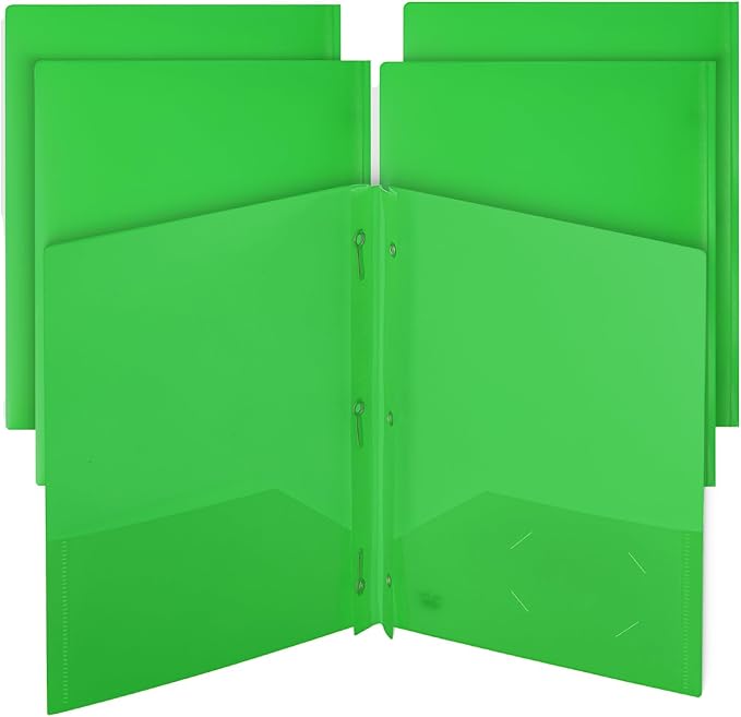 Mr. Pen- Plastic Folders with Pockets and Prongs, 5 Pack, Green, Pocket Folders, Folders with Prongs, File Folders with Fasteners, 2 Pocket Folder, Folder with Pockets, Two Pocket Folder