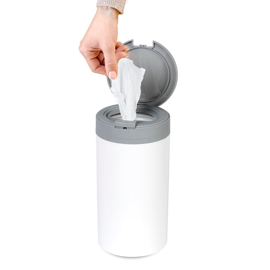 Disinfecting Wipes Dispenser - Push Button Decorative Holder for Standard Cleaning Wipes Container, Use in Kitchen Countertop, Bathroom, Classroom (White)