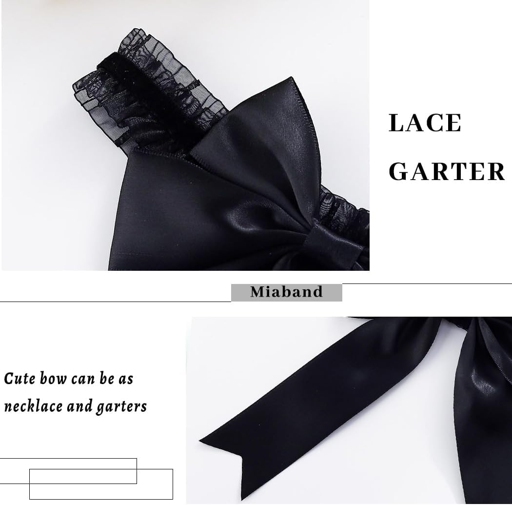 Black Bow Garters Gothic Lace Thigh Garter Elastic Bell Leg Garter for Women