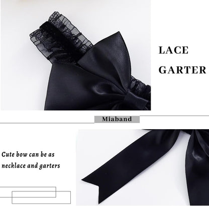 Black Bow Garters Gothic Lace Thigh Garter Elastic Bell Leg Garter for Women