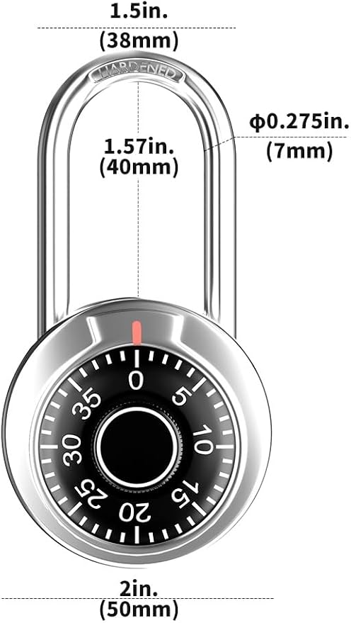 Locker Lock, 2 in. Combination Lock, Keyless Padlock for Gym and School Lockers, Black Dial Lock, 5 Pack