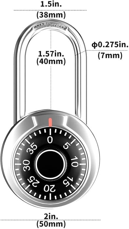 Locker Lock, 2 in. Combination Lock, Keyless Padlock for Gym and School Lockers, Black Dial Lock, 5 Pack