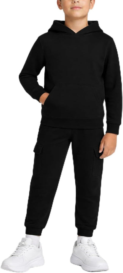 Quad Seven Boys Sweat Suit Set - 2 Piece Soft Fleece Pullover Hoodies and Athletic Cargo Jogger Sweatpants for Boys (5-18)