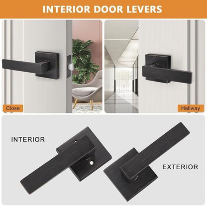 Probrico Heavy Duty Square Passage Lever Door Handle Non-Locking Leverset for Hallway or Closet Reversible for Right  Left Sided Doors - Oil Rubbed Bronze,1 Pack