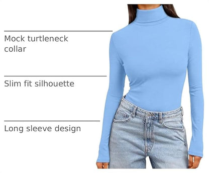 Trendy Queen Women's Turtleneck Long Sleeve Shirts Basic Underwear Tops Winter Clothes