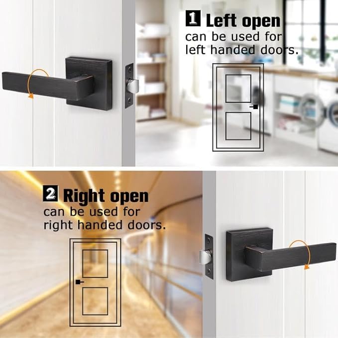 Probrico Heavy Duty Square Passage Lever Door Handle Non-Locking Leverset for Hallway or Closet Reversible for Right  Left Sided Doors - Oil Rubbed Bronze,1 Pack