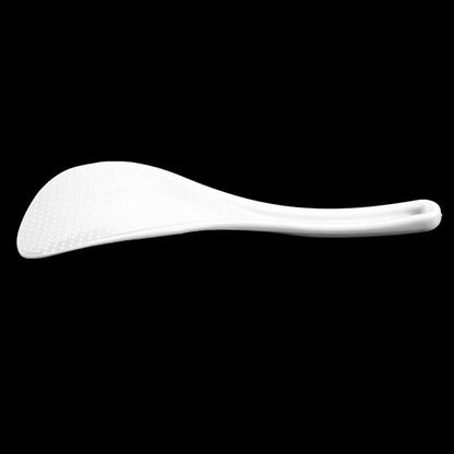 Kitchen Dotted White Plastic Flat Rice Scoop Paddle Meal Spoon