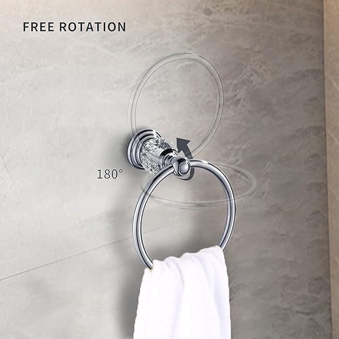 WOLIBEER Crystal Bathroom Accessories, Chrome 24 Inch Towel Bar Set Polished Brass Toilet Paper Holder Towel Ring Coat Hooks Bathroom Hardware 4 Pieces Wall Mounted