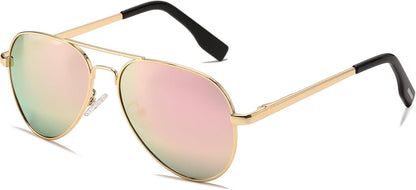 Kids Polarized Aviator Sunglasses for Girls Boys Classic Juniors Metal Frame Mirrored Aviator Sunglasses, 52mm