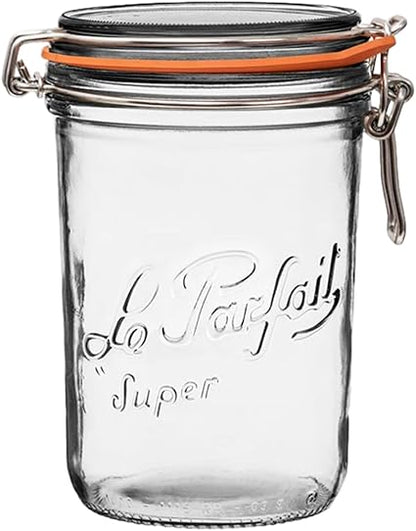 Le Parfait Super Terrine - 1L French Glass Canning Jar wStraight Body, Airtight Rubber Seal  Glass Lid, 32ozQuart (Single Jar)