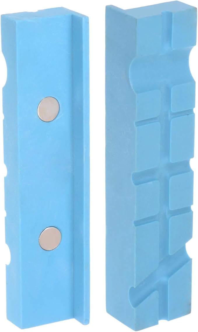 HARFINGTON Magnetic Vise Jaws 6 Inch Magnet U-Grooves Soft Rubber Bench Jaw Pads Covers Multi-Purpose Protector for Woodworking Jewelry Making Plumbing, Blue