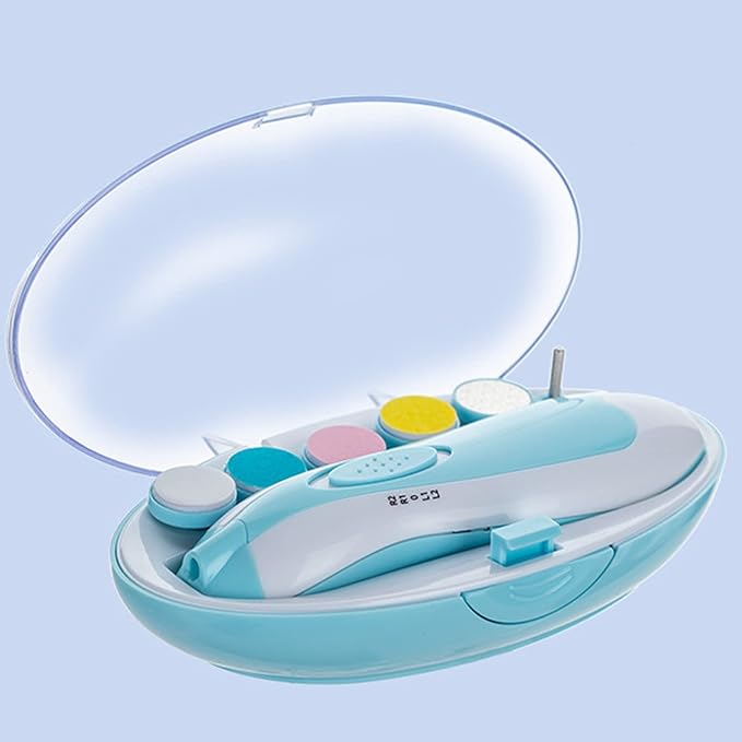 Baby Nail Trimmer Electric Safe Baby Nail Clippers Baby Nail File Kit Manicure Set, Trim Polish Grooming kit for Newborn Toddler or Adults Toes Fingernails, 6 Grinding Heads (Blue)