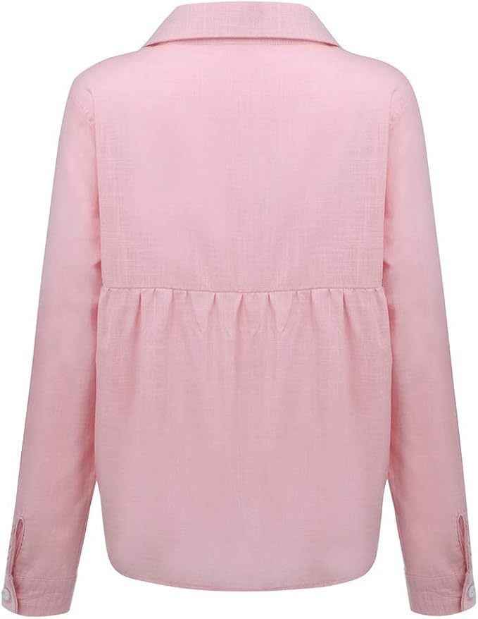 Womens Boho Floral Cotton Linen Shirt V Neck Button Down Roll Up Long Sleeve Lapel Blouse Tops 2025