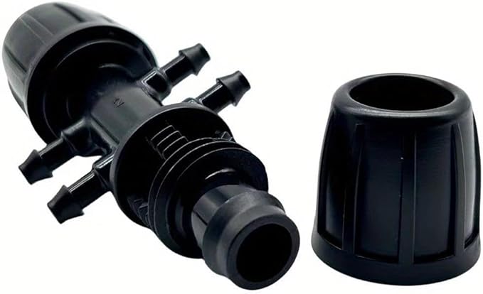 Six-way T-link barbed adapter from 12 inch to 14 inch for anti-fall irrigation pipe (0.512 in ID 0.157 in ID), PE pipe locking female connector from 0.630 in to 1.850 in of