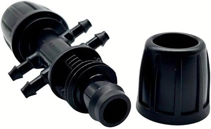 Six-way T-link barbed adapter from 12 inch to 14 inch for anti-fall irrigation pipe (0.512 in ID 0.157 in ID), PE pipe locking female connector from 0.630 in to 1.850 in of