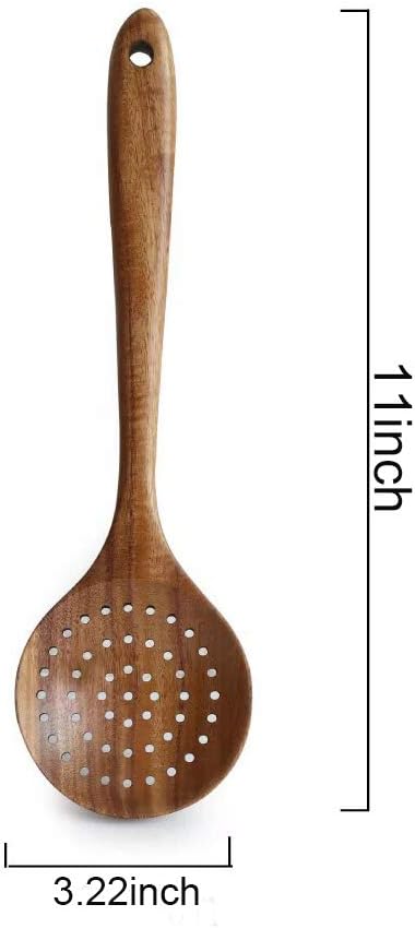 DDJSJ Teak Kitchen Utensils,Colander Ladle Skimmer Scoop Kitchenware Scoop Dipping Big Wooden Rice Long Handle Natural Utensils Handcrafted Cutlery Tool (scoop dipping(11x3.15in))...