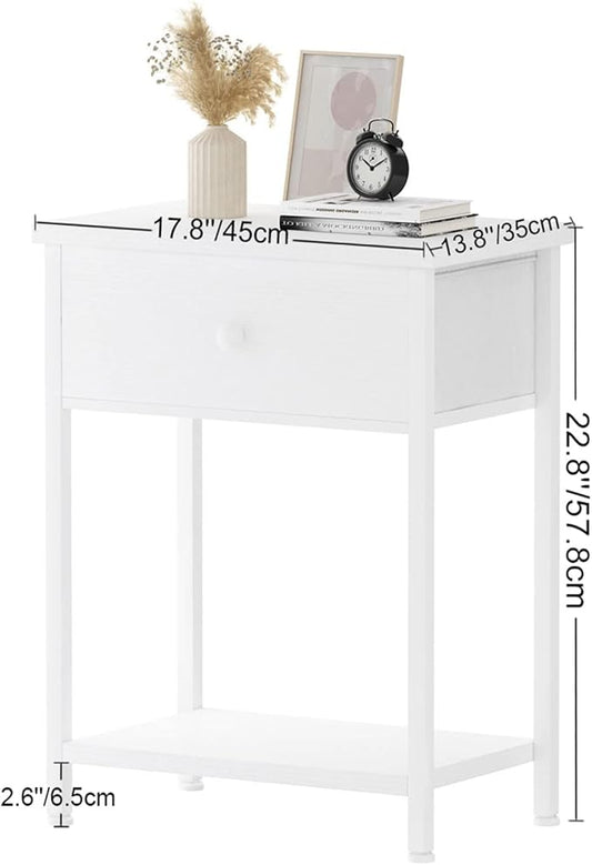 White Nightstand with Drawer, Small Night Stand with Shelf Storage End Table for Bedroom, Dorm, Modern Bedside Tables