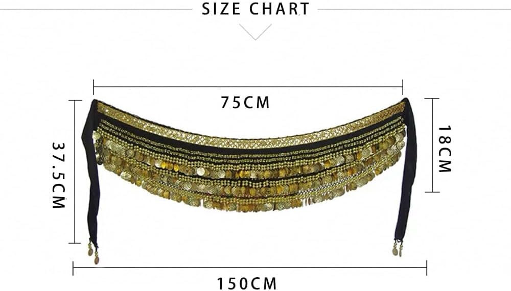 Women Belly Dance Hip Scarf Belly Dancing Multi-Row Gold Coin Belt Dancing Wrap Skirts
