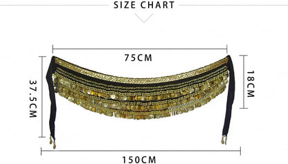Women Belly Dance Hip Scarf Belly Dancing Multi-Row Gold Coin Belt Dancing Wrap Skirts