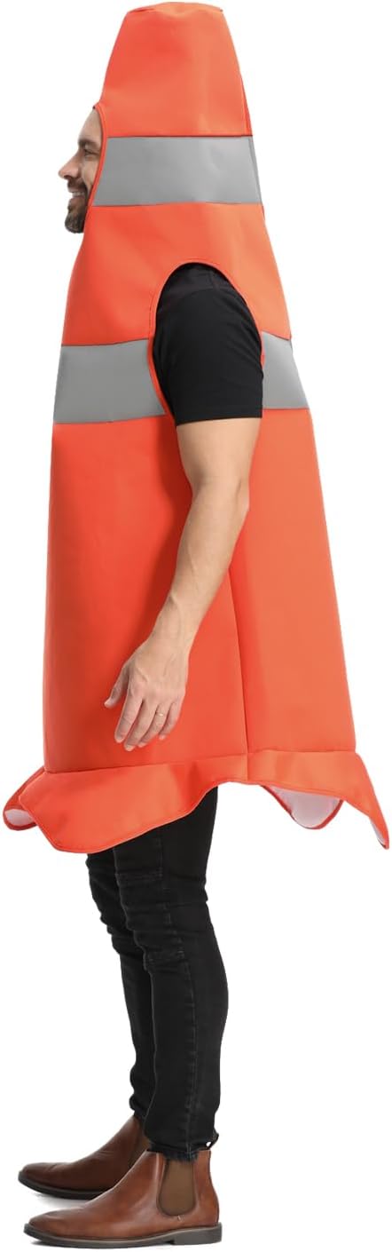 Construction Cone Costume for Man, Funny Traffic Cone Halloween Costume for Adult