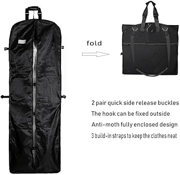 66" Versatile Travelling bags Wedding Dress Travel Garment Bag Tri-Fold Gown Length wHanging Hook Extra Pocket