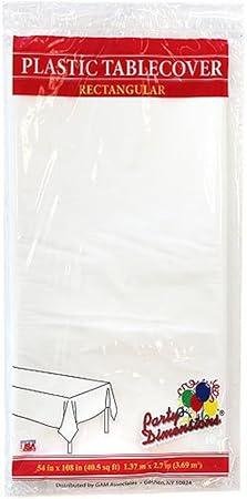 Party Dimensions White 54" x 108" Solid Rectangular Plastic Table Cover 1 Pc
