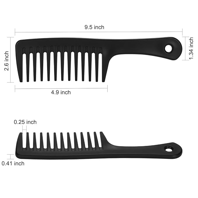 Wide Tooth Anti-Knotting Comb - Anti-Static and Durable, Suitable for Wet or Dry, Long or Short Hair, Reduces Tangling and Hair Loss (Black)