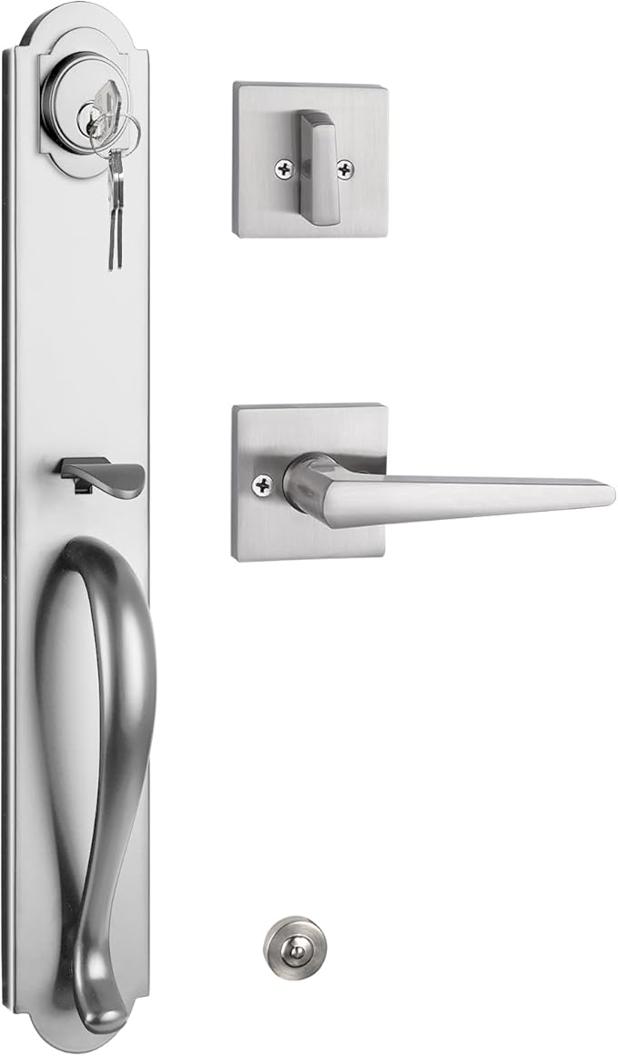 NEWBANG Keyed Entry Door Handleset Brushed Nickel Finish,(Keyed Handleset),MDHST2018SN