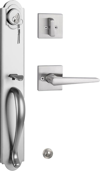 NEWBANG Keyed Entry Door Handleset Brushed Nickel Finish,(Keyed Handleset),MDHST2018SN
