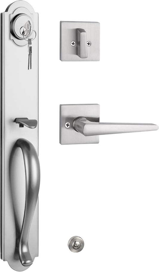 NEWBANG Keyed Entry Door Handleset Brushed Nickel Finish,(Keyed Handleset),MDHST2018SN