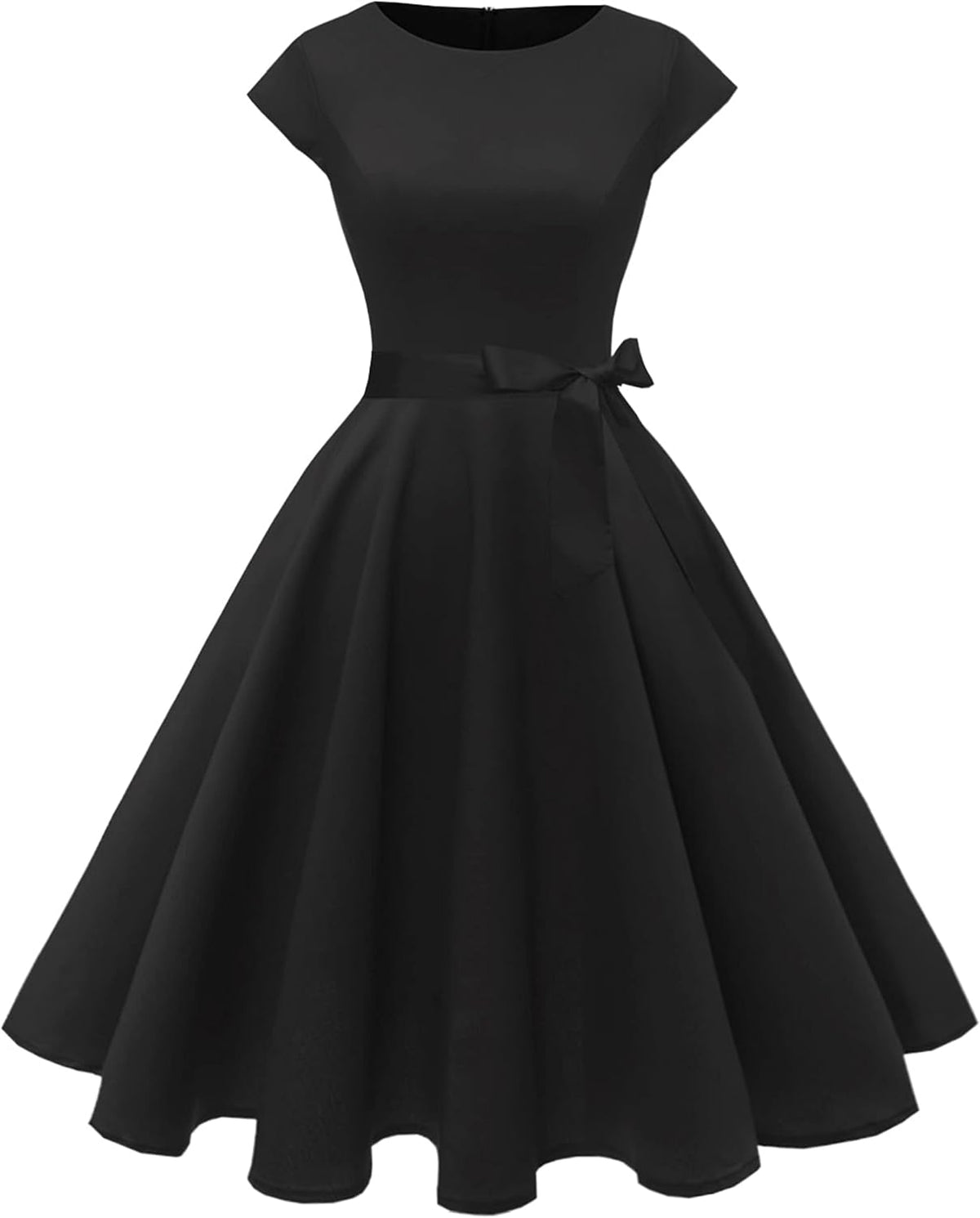 1950s-inspired cocktail dress, flattering boatneck, cap sleeves, pockets, stylish and practical. Check it out on - you won't regret it!