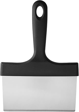 Griddle Grill Flat Top Scraper Griddle Scraper Tool with Handle, Stainless Steel Outdoor BBQ Kitchen Food Metal Scraper Tool, Griddle Cleaning Cleaner Scrubber (Silver, 23x16.2cm)