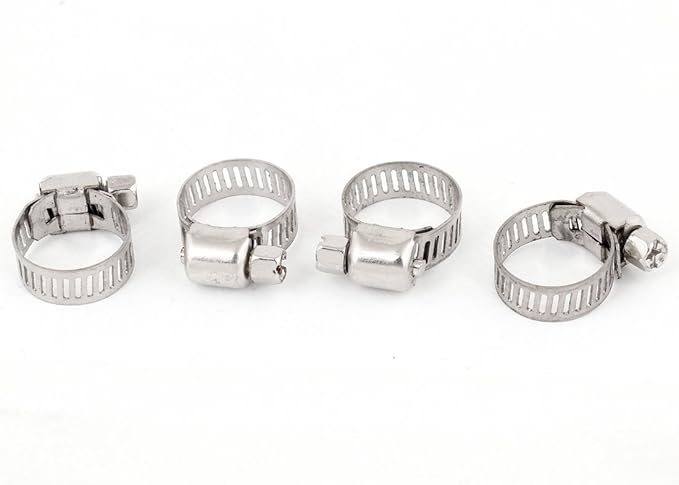 4pcs 8mm Worm Gear Hose Clamps Width Stainless Steel Ring Worm Drive Hose Clamp Dual-Bead Worm Gear Clamps Hoop 13-19mm