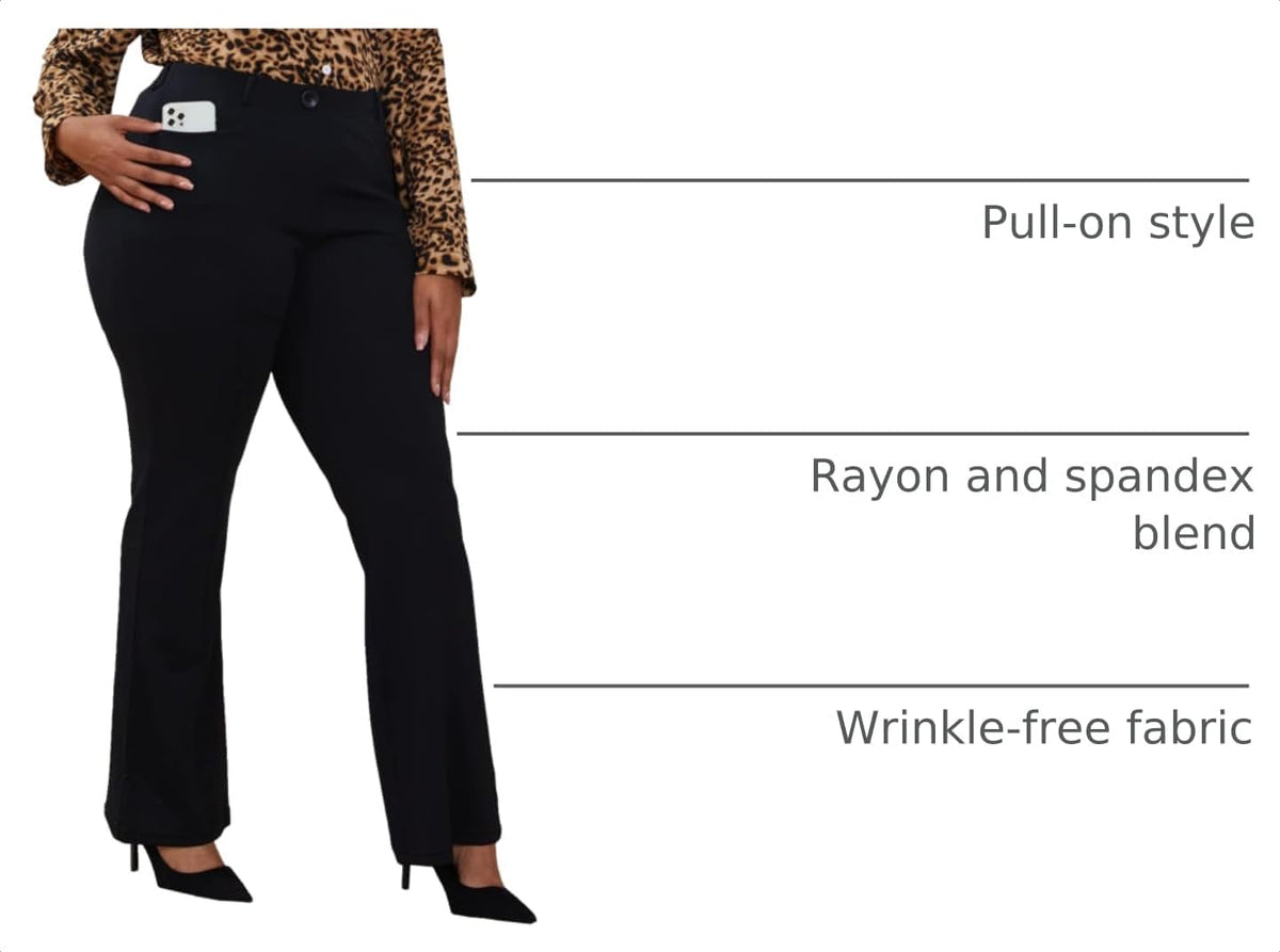 Wrinkle-Free Stretch Dress Pants Plus Size for Women Pull-on Pant Ease into Comfort Office Pant