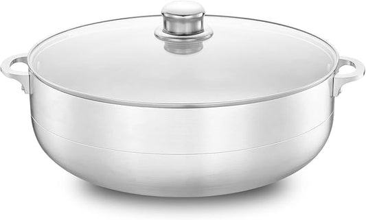 Alpine Cuisine 13 quart aluminum cauldron pot with glass lid, Dutch oven performance for even heat distribution, perfect for serving large and small groups,
