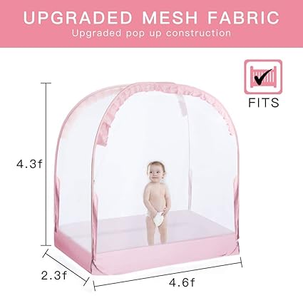 Baby Pop Up Tent Cover Crib,See Through Crib and Nursery Soft Mesh Cover,Net with Viewing Window to Keep Baby in (55.2" L x 27.6" W x 51.6" H)