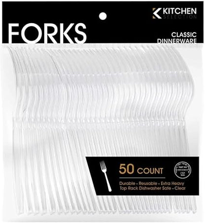 Premium Disposable Clear Plastic Forks (50 Count)  Transparent, Durable, and Convenient for Parties, Events, and Everyday Use