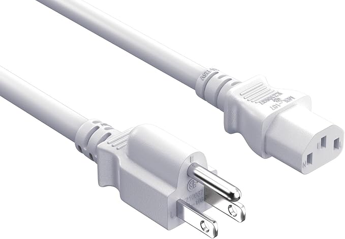 CableLeader 6ft 18 AWG Universal Power Cord IEC320 C13 to NEMA 5-15P, Extension Power Cord, Compatible with Computers, Monitors, Printers  TVs, White