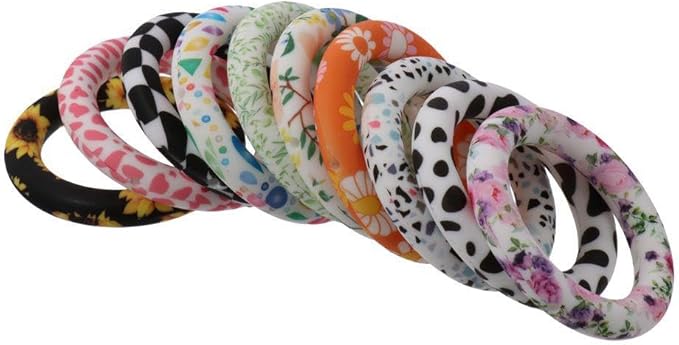 10Pcs 65mm Silicone Bead Ring Round Silicone Bead Loop with 2 Hole Silicone Focal Bead for DIY Keychain Jewelry Making Hanging Ornaments