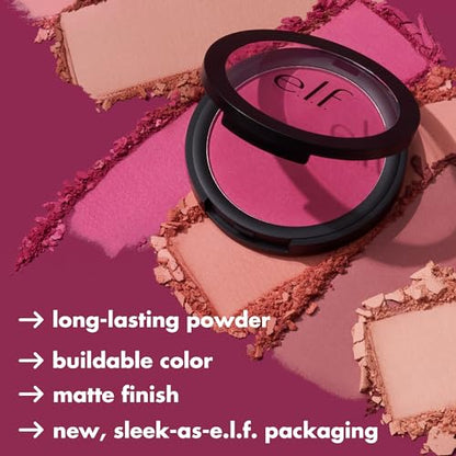 e.l.f Primer-Infused Blush, Long-Wear, Matte, Bold, Lightweight, Blends Easily, Contours Cheeks, Always Rosy, All-Day Wear, Vegan & Cruelty-Free