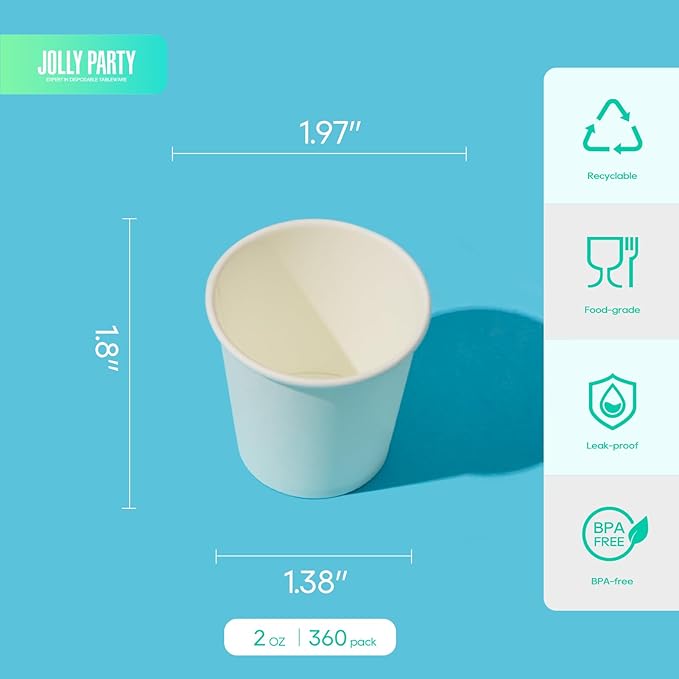 JOLLY PARTY 2 oz Bathroom Cups, 360 Pack Small Paper Cups, White Mouthwash Cups, Disposable Mini Paper Cups, Paper Sampling Cup, Espresso Cups
