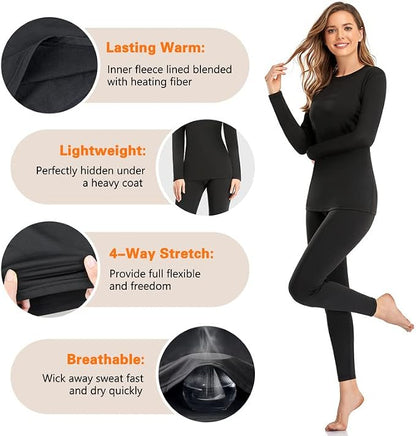 This fleece-lined thermal underwear set keeps you warm and comfortable, with moisture-wicking fabric and a soft, lightweight feel.