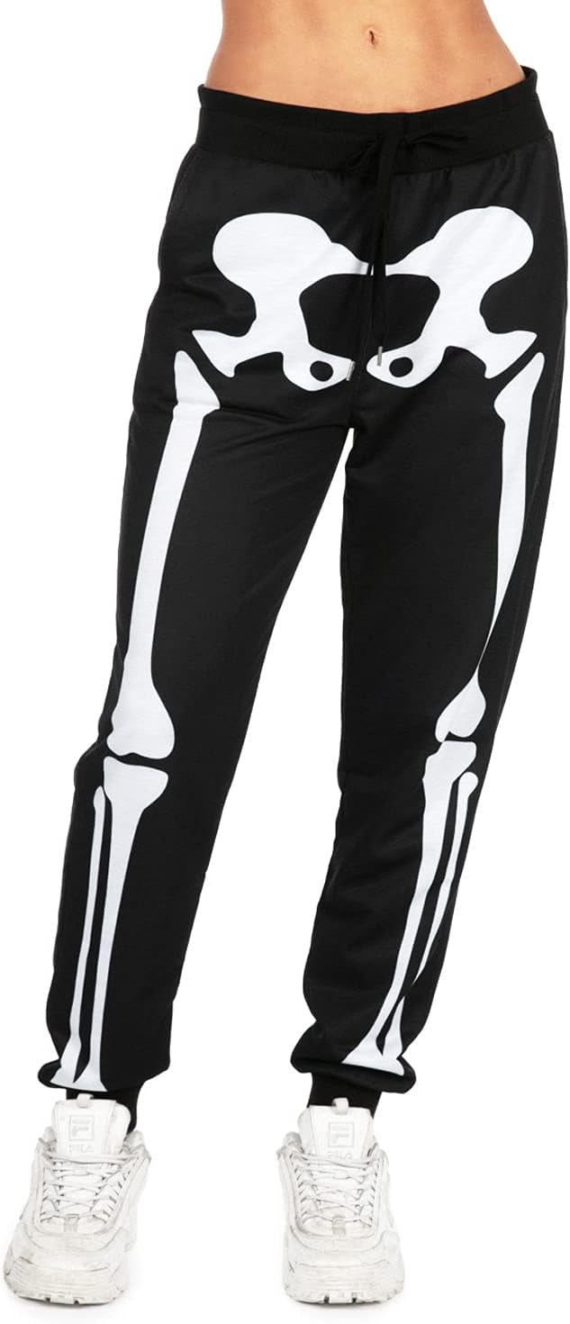 Tipsy Elves Skeleton Jogger Pants for Women - Women's Skeleton Comfort Pants with Front and Back Print