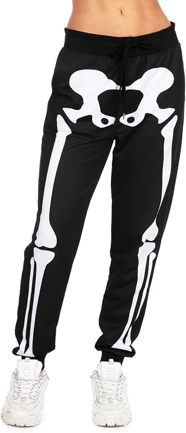 Tipsy Elves Skeleton Jogger Pants for Women - Women's Skeleton Comfort Pants with Front and Back Print