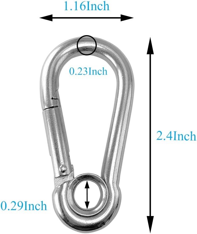 5pcs 14'' Stainless Steel Carabiner Clip Spring Snap Hook Link with Eyelet, 250lb Load, 2-38 Inch Length