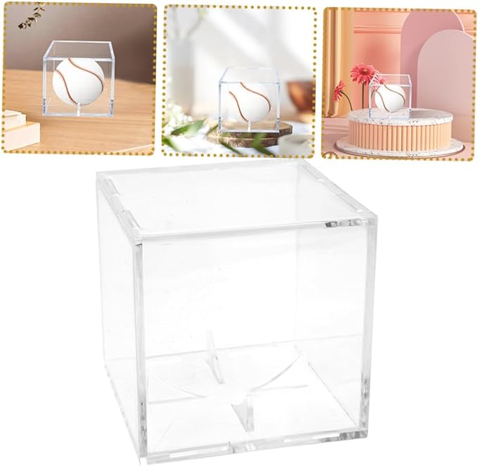 2Pcs Transparent Baseball Display Case with Stand Baseball Holder for Collectibles and Memorabilia for Home and Sports Enthusiasts