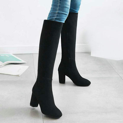 Caradise Womens Leather Chunky Heel Knee High Heeled Boots Zip Up Riding Boots.