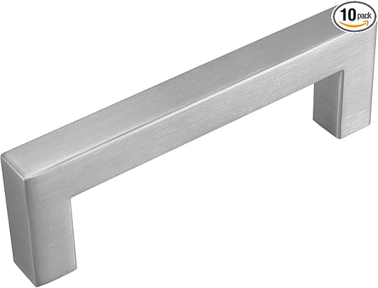 goldenwarm Brushed Nickel Cabinet Pulls Silver Drawer Handles Square Hardware for Kitchen Dresser, 3-34 Inch Hole Center, 10 Pack